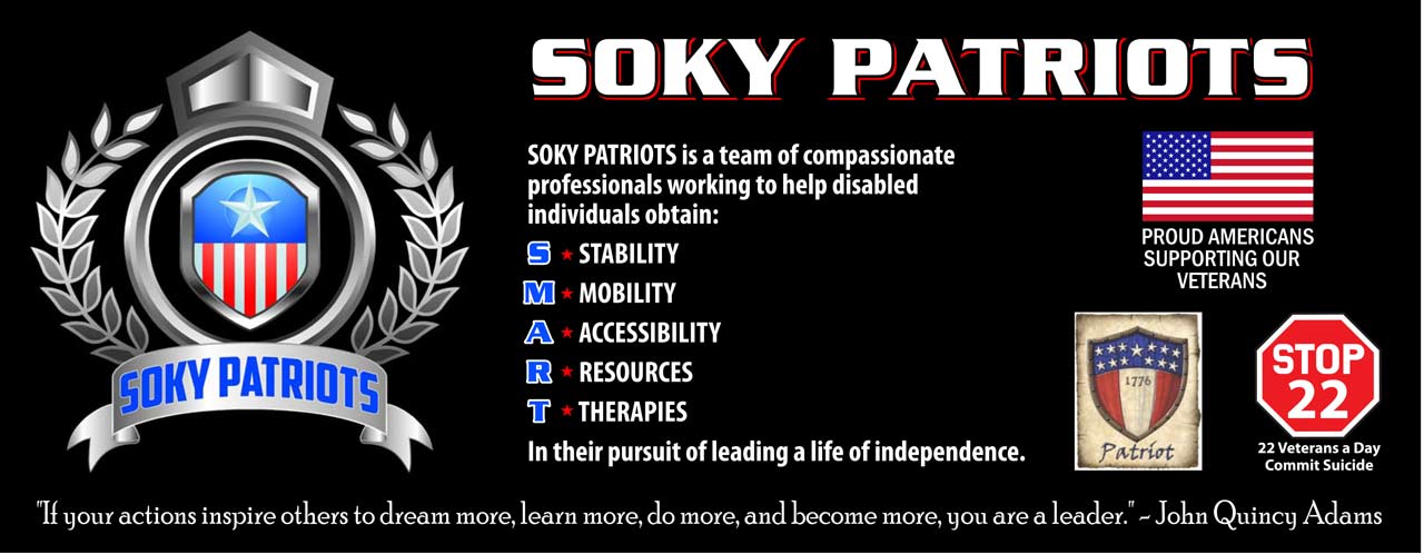 SOKY Patriots helping disabled veterans banner.